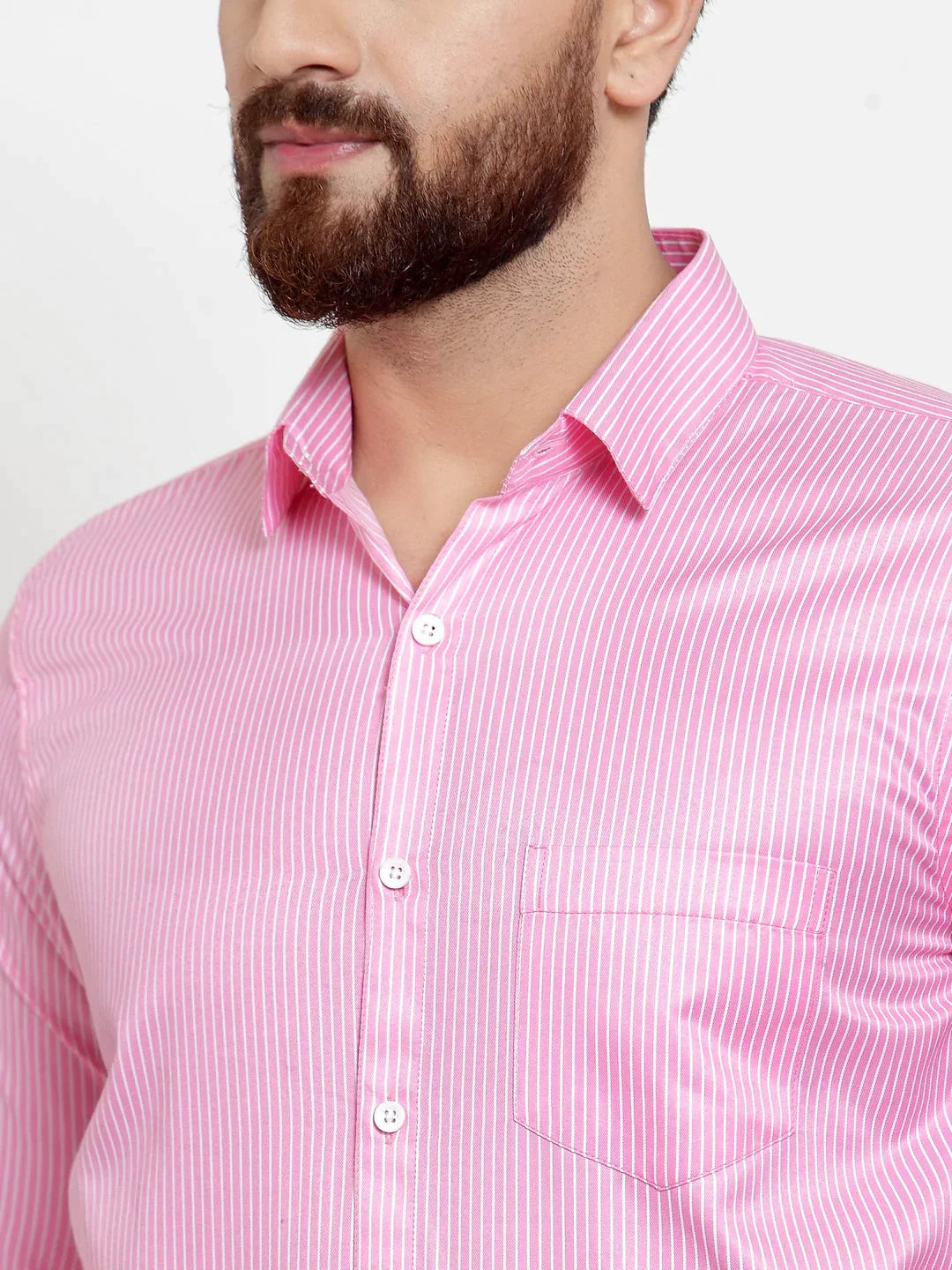 Men's Pink Cotton Stiped Formal Shirts - Taantav