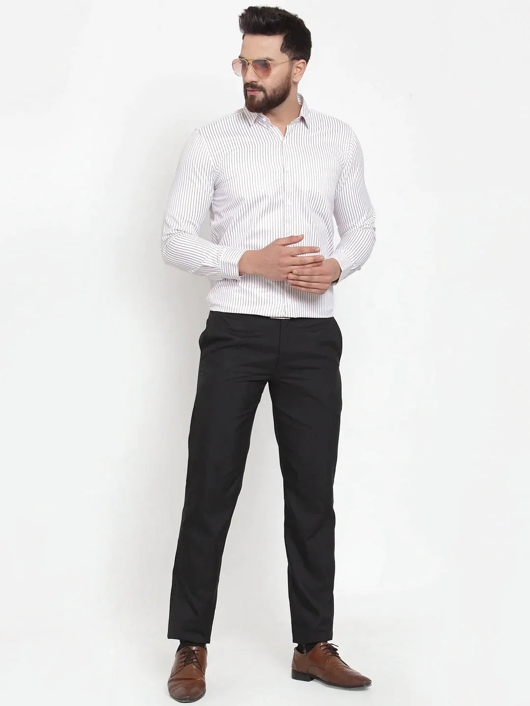 Men's White Cotton Stiped Formal Shirts - Taantav