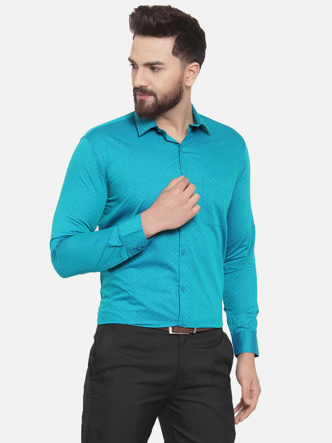 Men's Green Cotton Polka Dots Formal Shirts - Taantav