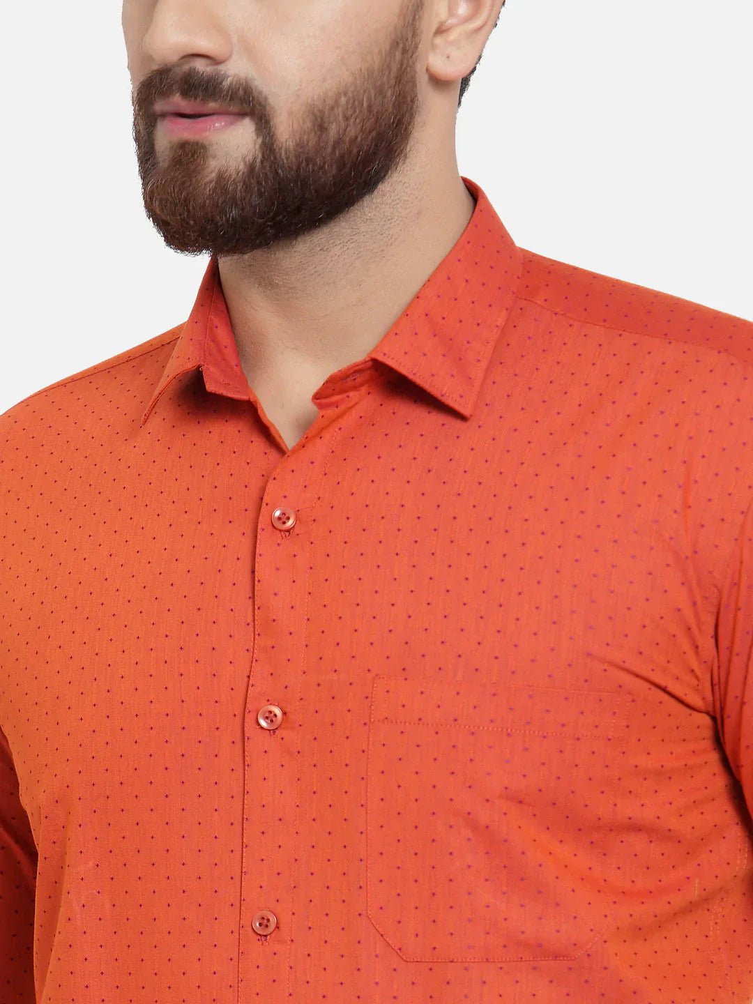 Men's Orange Cotton Polka Dots Formal Shirts - Taantav