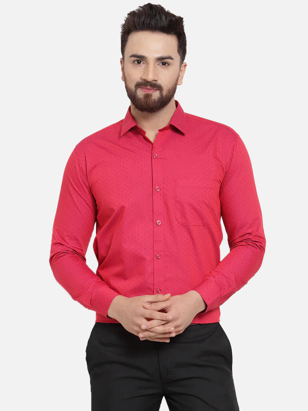 Men's Red Cotton Polka Dots Formal Shirts - Taantav