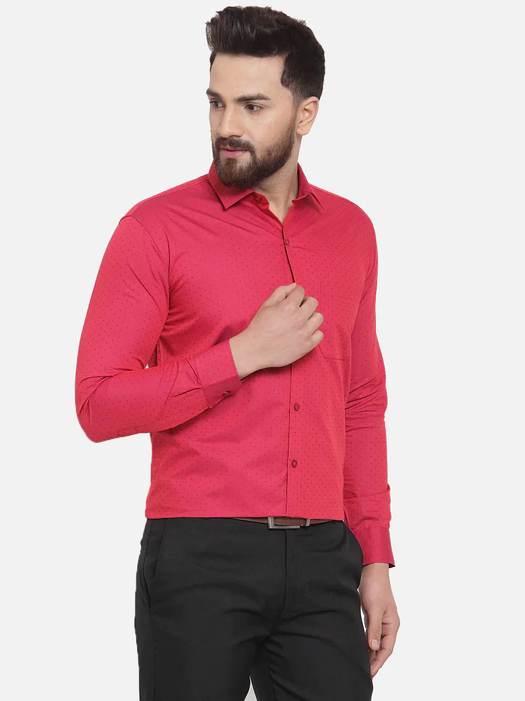 Men's Red Cotton Polka Dots Formal Shirts - Taantav