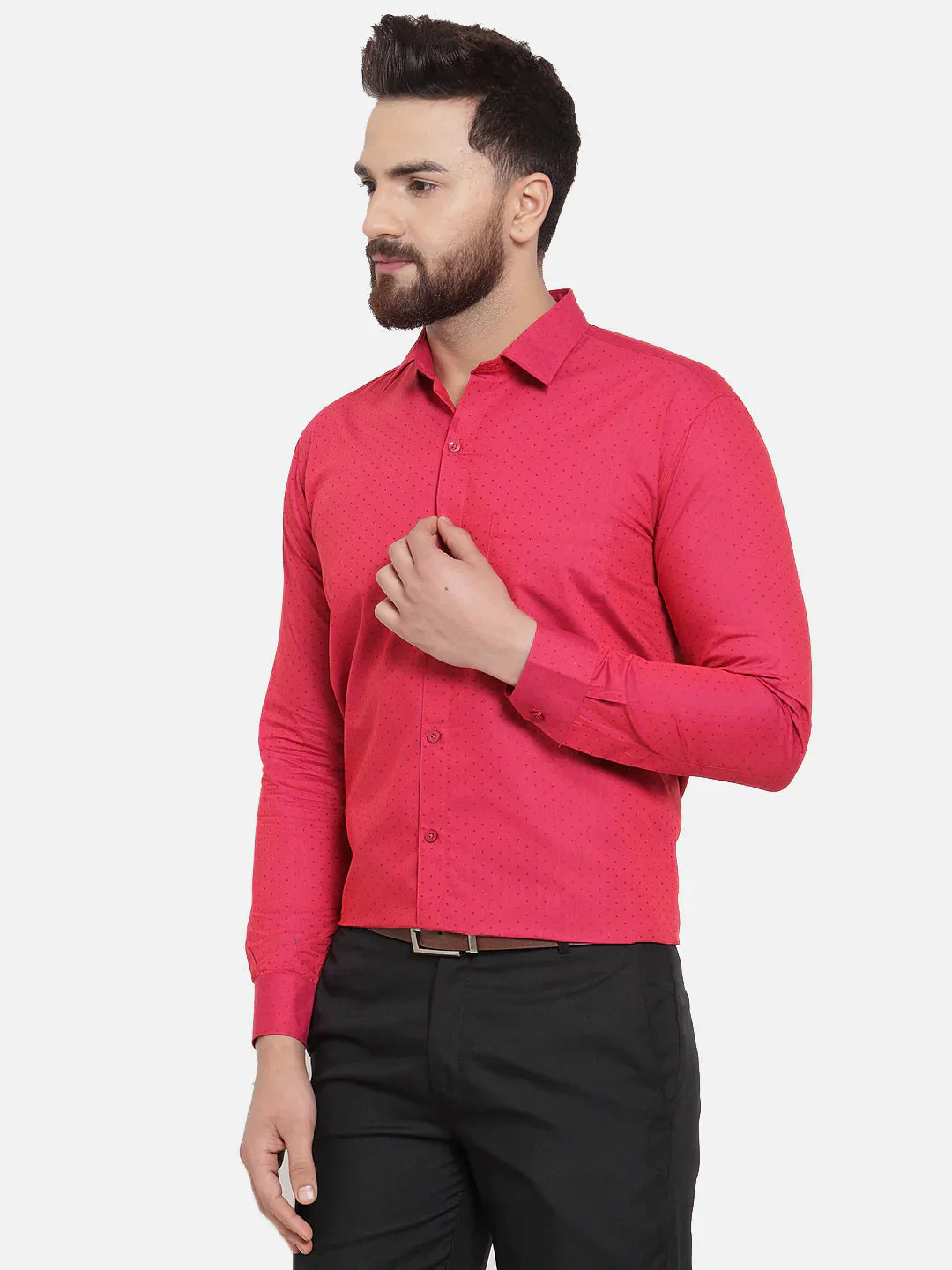 Men's Red Cotton Polka Dots Formal Shirts - Taantav