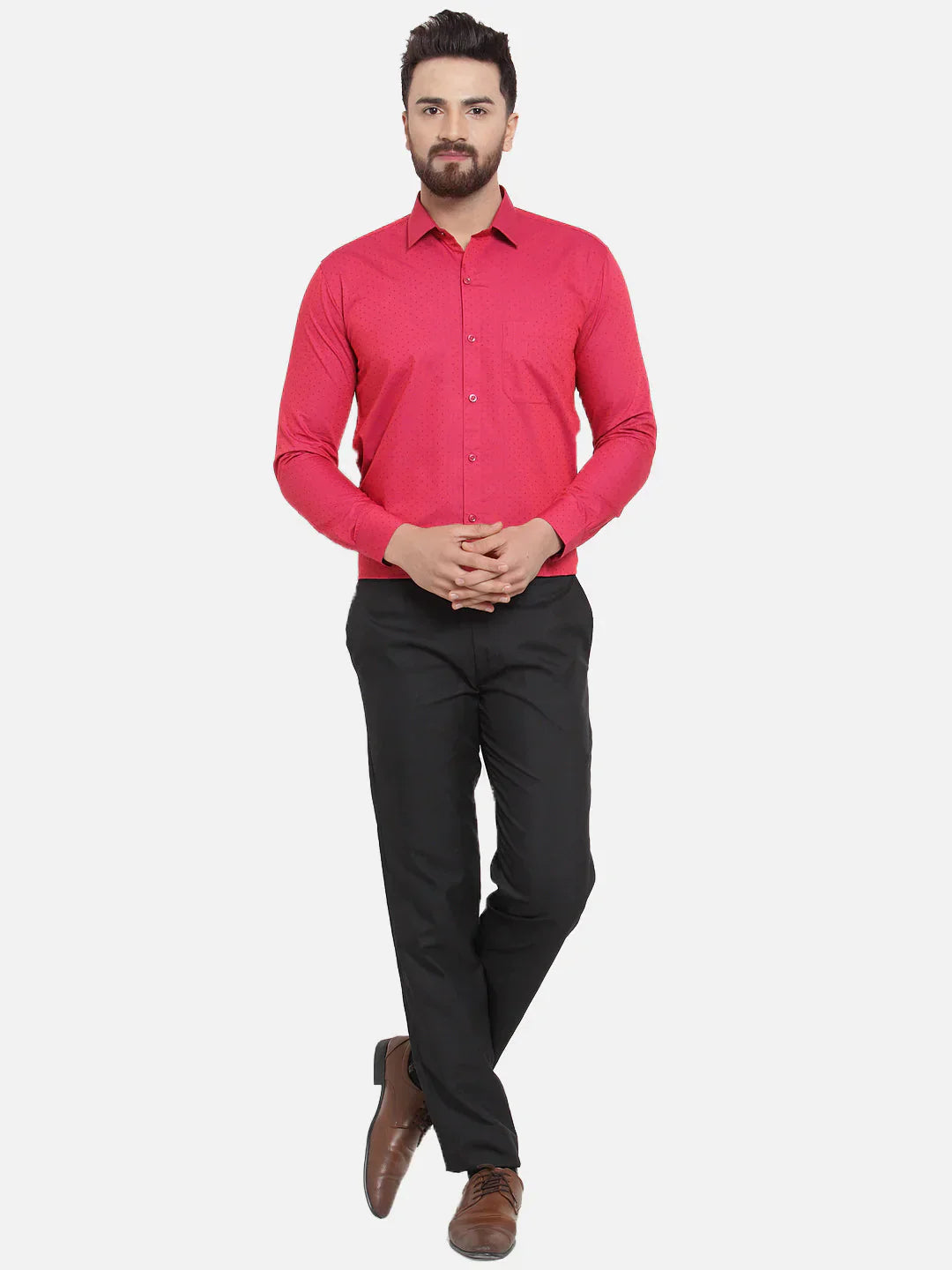 Men's Red Cotton Polka Dots Formal Shirts - Taantav