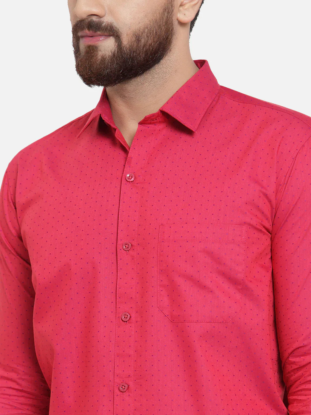 Men's Red Cotton Polka Dots Formal Shirts - Taantav