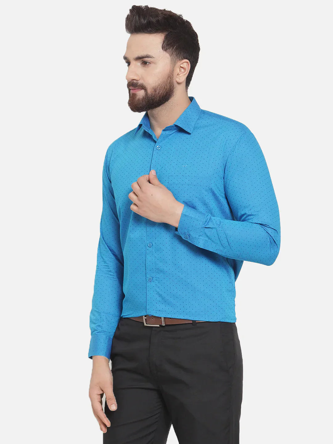 Men's Blue Cotton Polka Dots Formal Shirts - Taantav