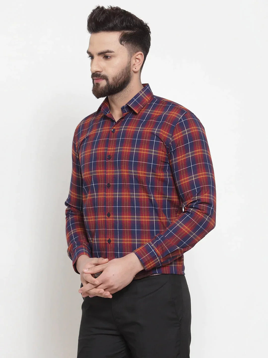 Men's Multi Cotton Checked Formal Shirts - Taantav