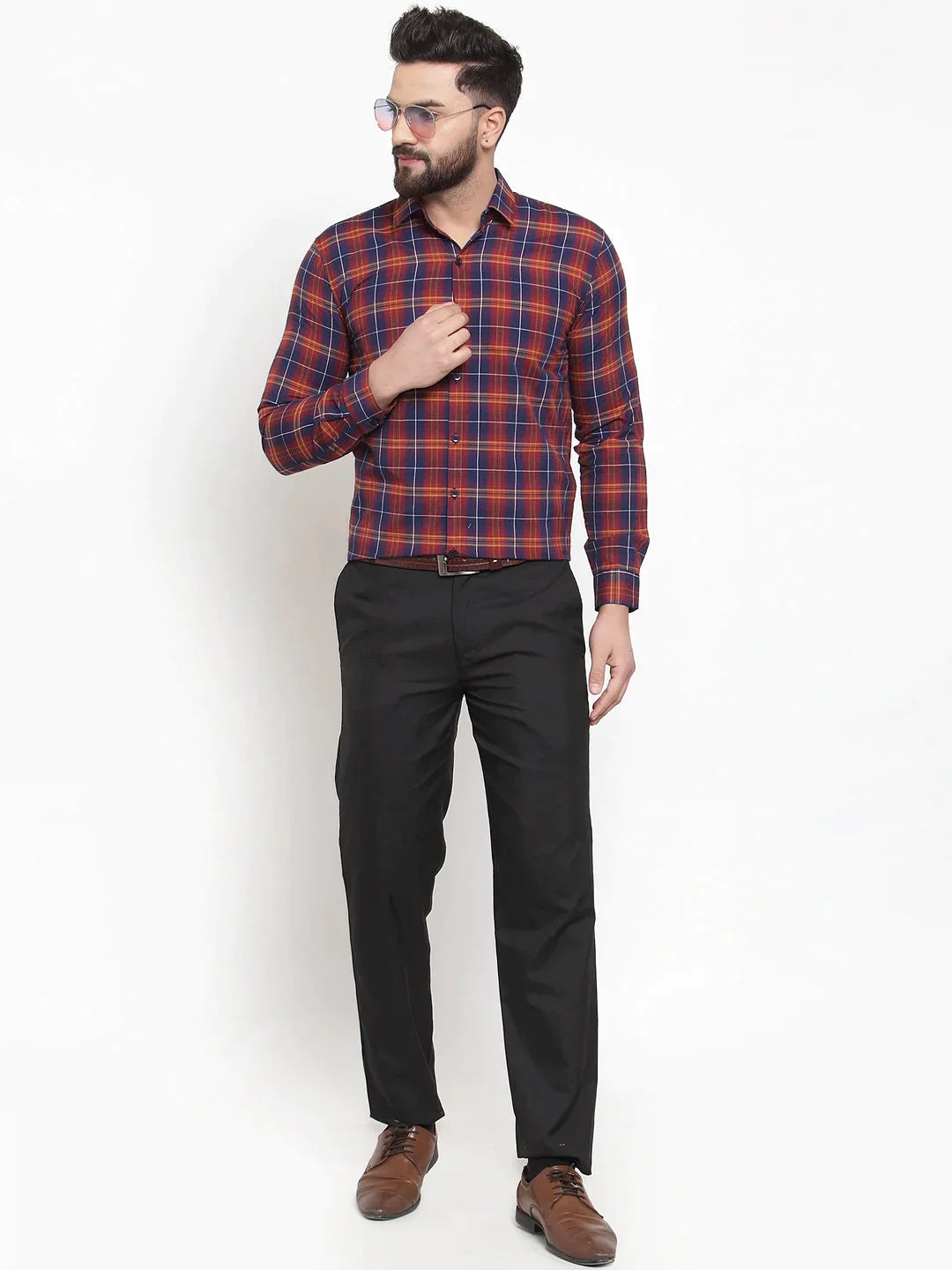 Men's Multi Cotton Checked Formal Shirts - Taantav