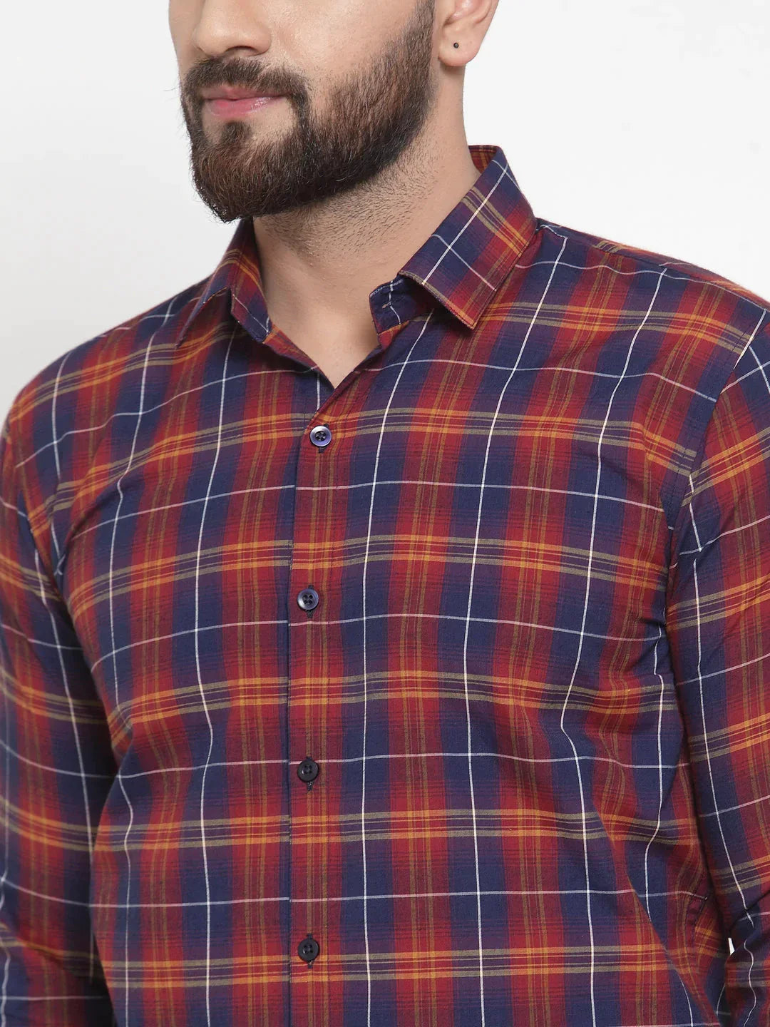 Men's Multi Cotton Checked Formal Shirts - Taantav