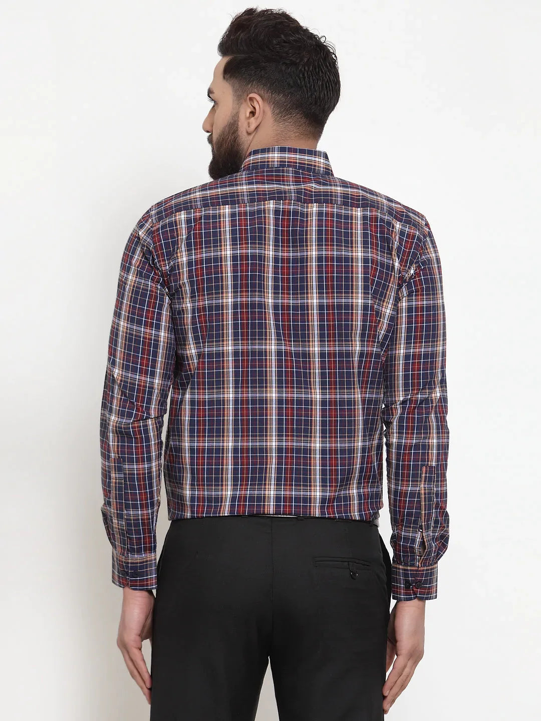 Men's Blue Cotton Checked Formal Shirts - Taantav