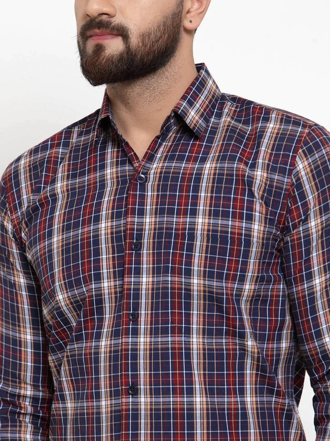 Men's Blue Cotton Checked Formal Shirts - Taantav