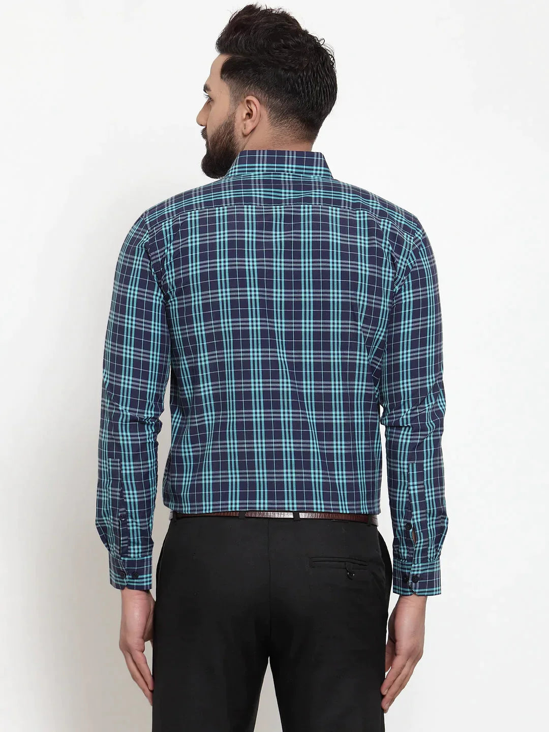 Men's Green Cotton Checked Formal Shirts - Taantav