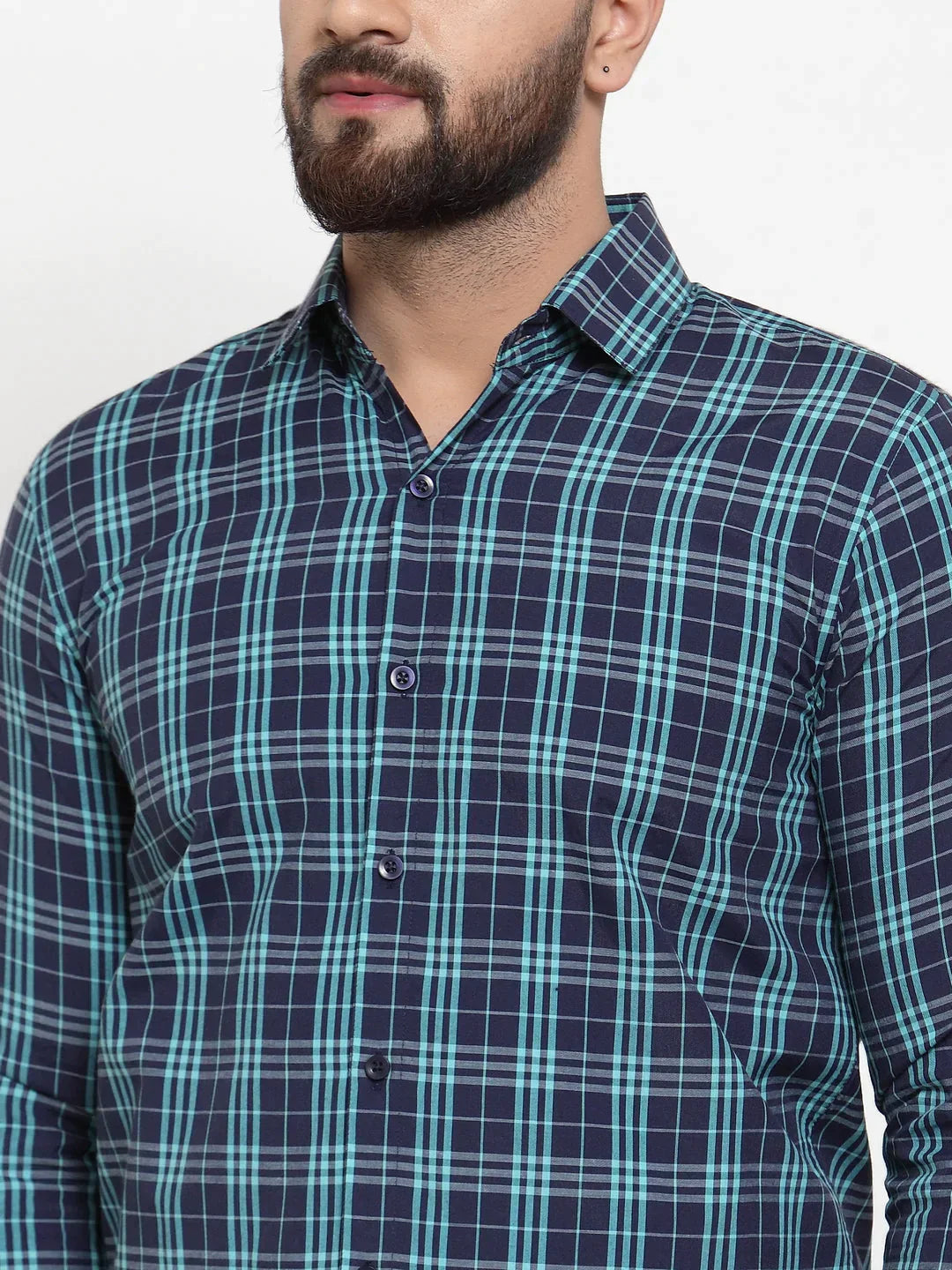 Men's Green Cotton Checked Formal Shirts - Taantav