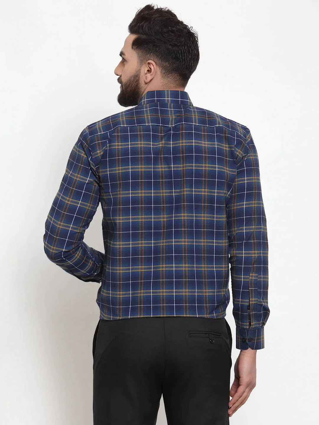 Men's Blue Cotton Checked Formal Shirts - Taantav