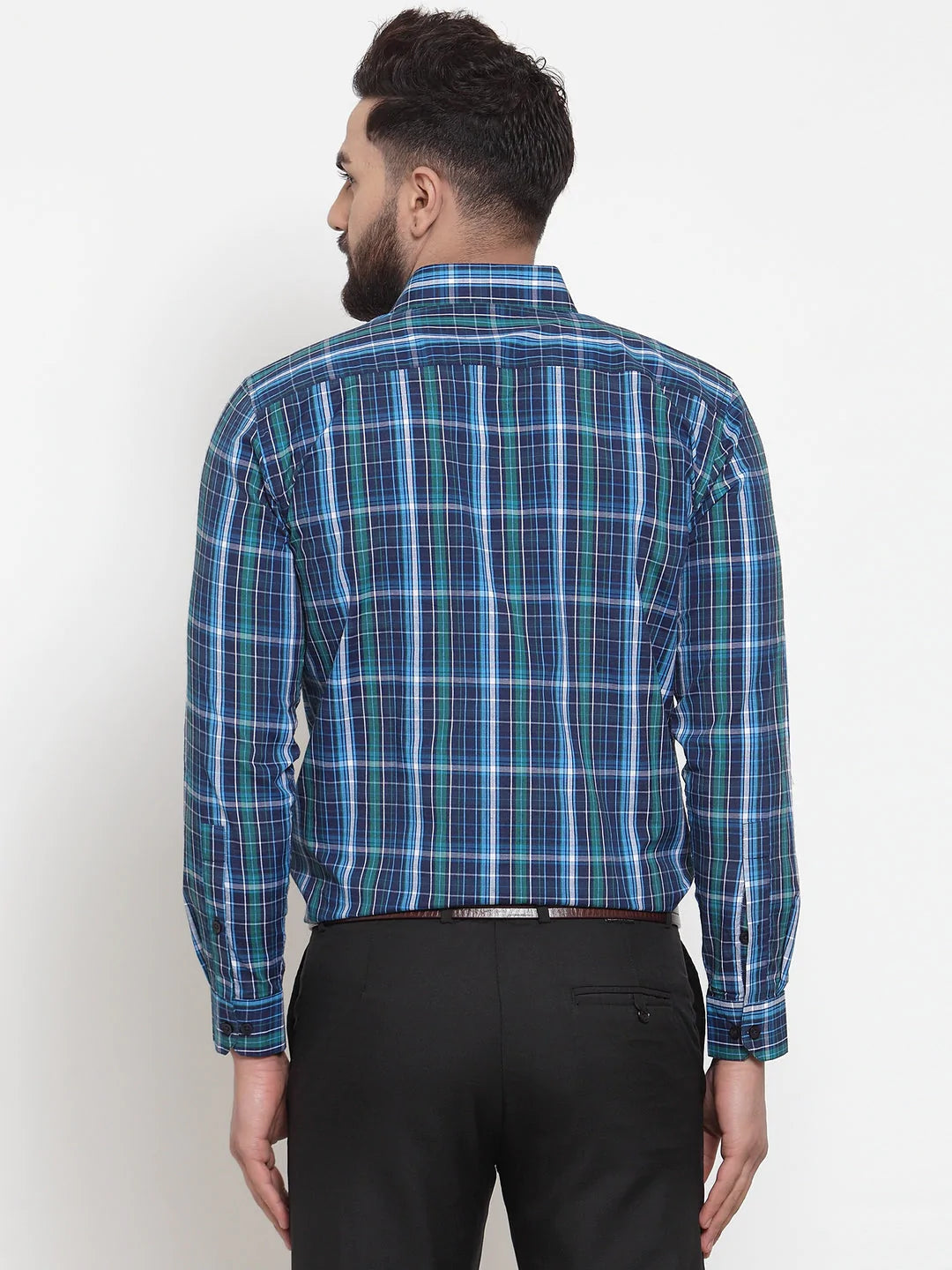 Men's Blue Cotton Checked Formal Shirts - Taantav