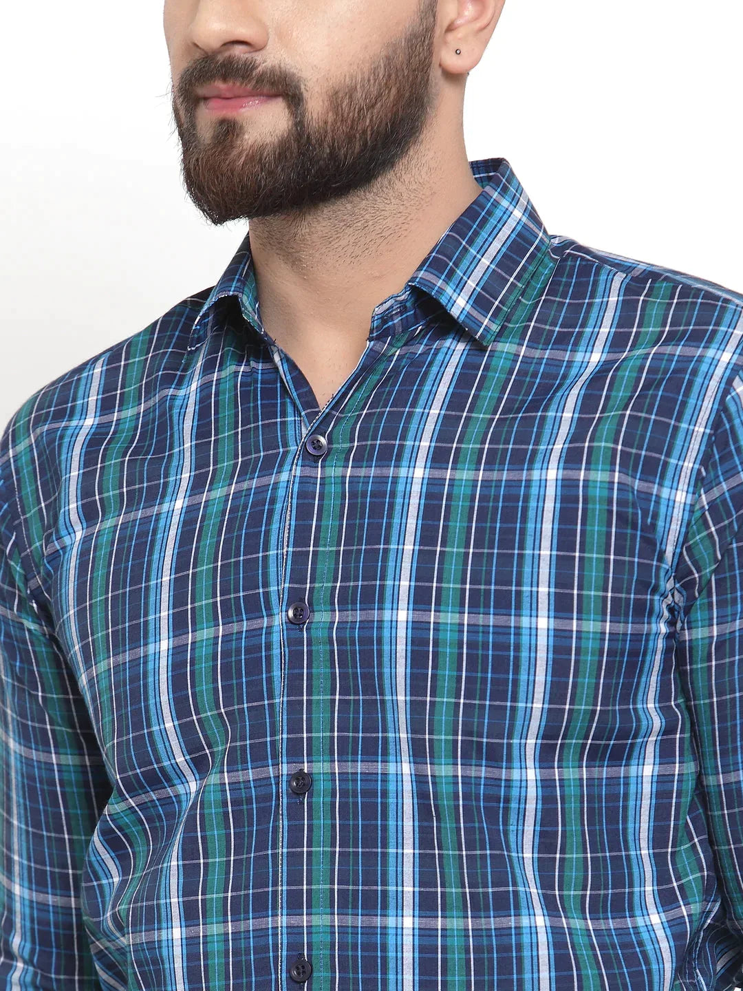 Men's Blue Cotton Checked Formal Shirts - Taantav