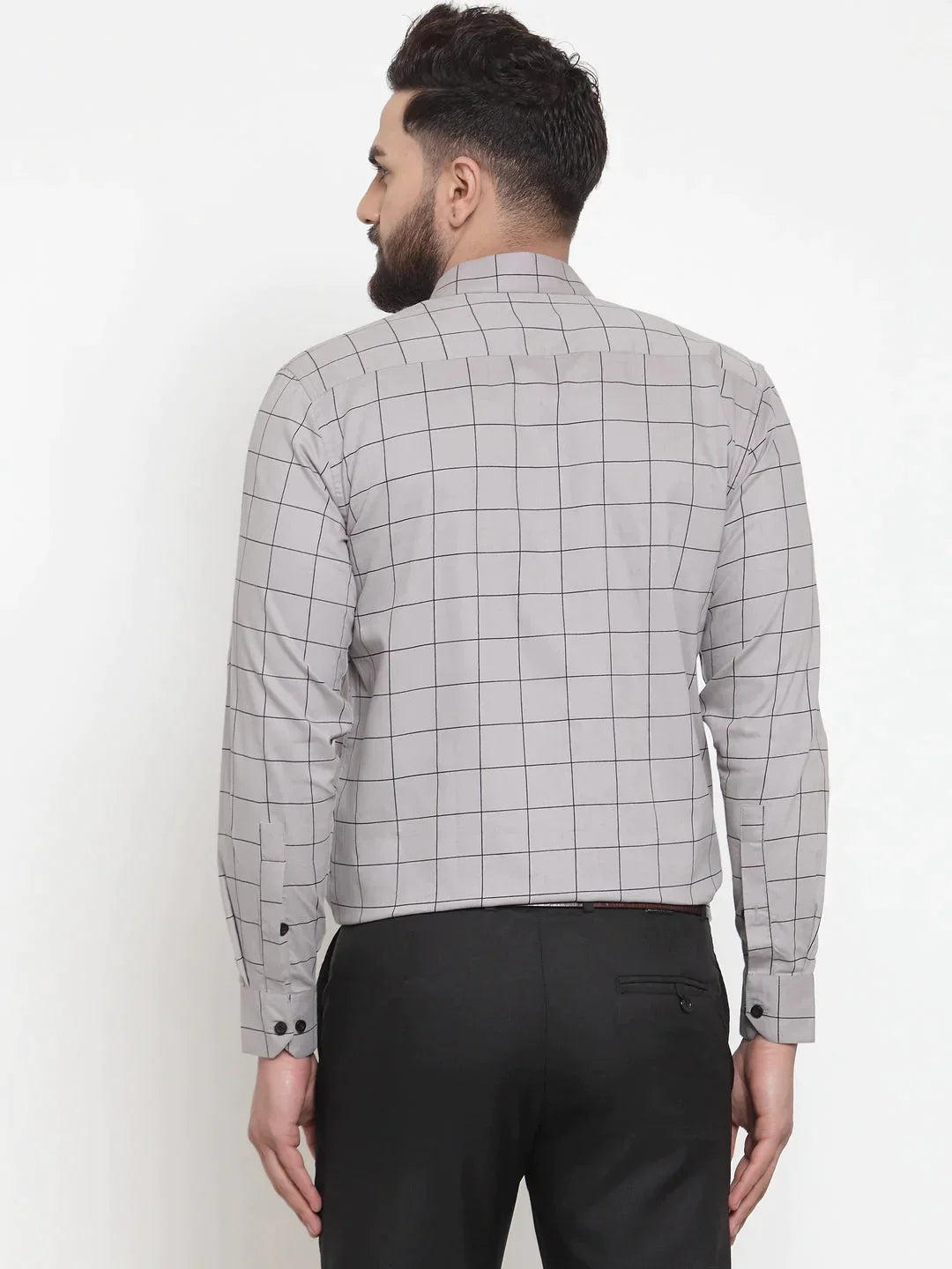 Men's Grey Cotton Checked Formal Shirts - Taantav