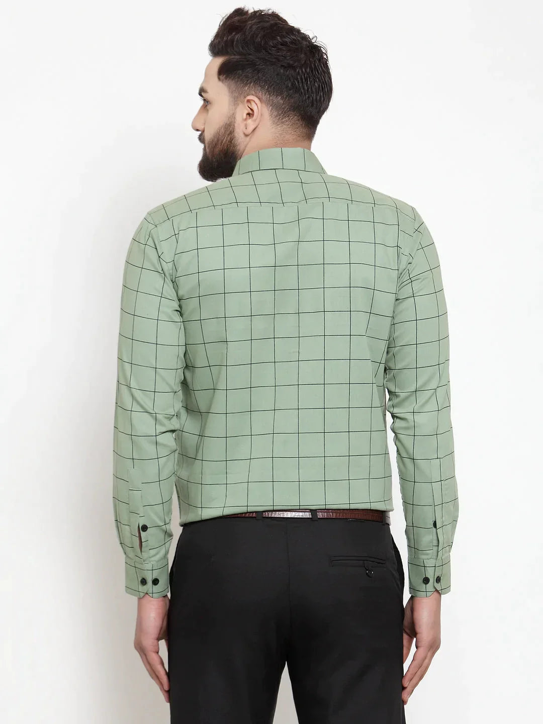 Men's Green Cotton Checked Formal Shirts - Taantav