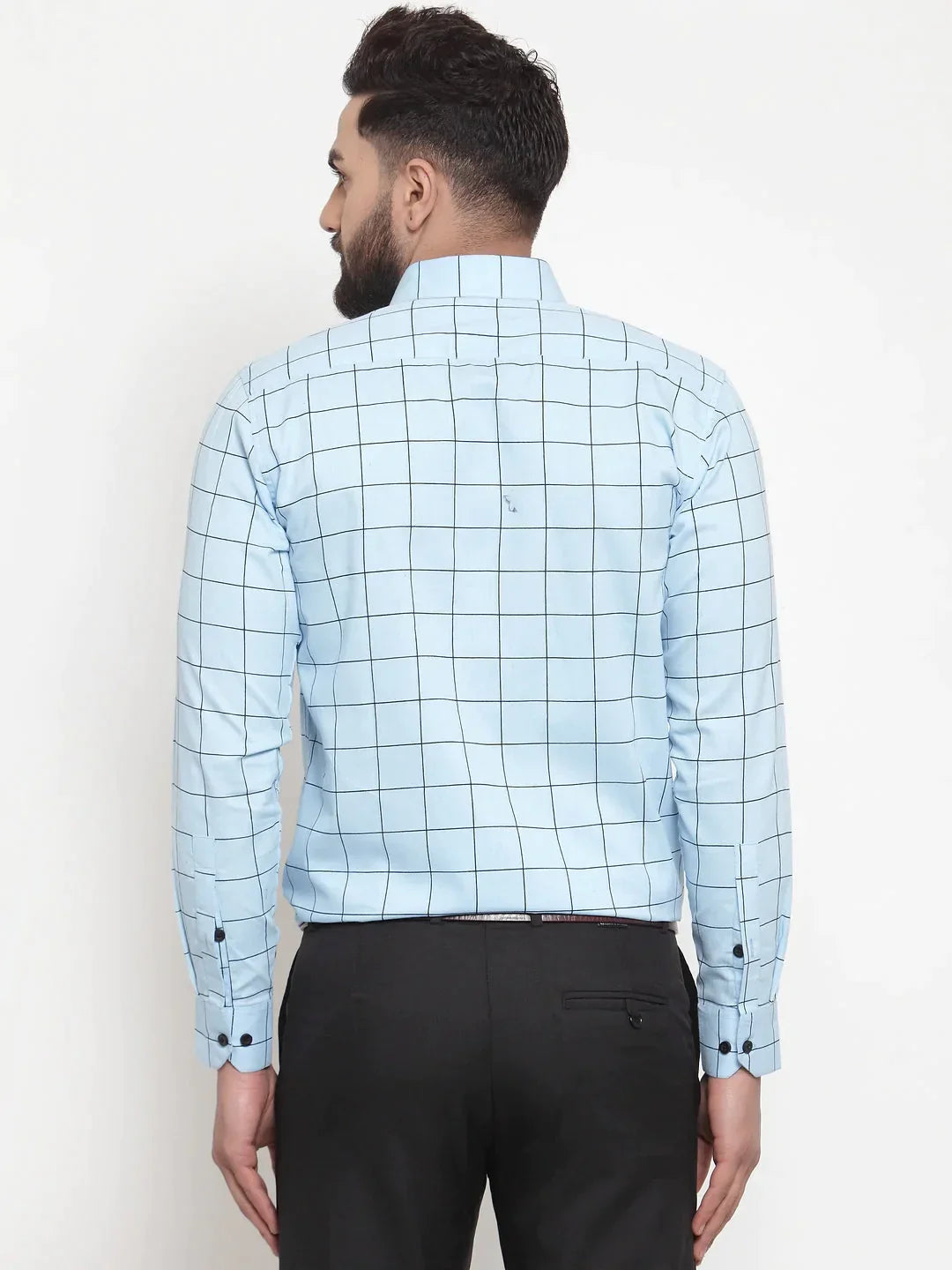 Men's Blue Cotton Checked Formal Shirts - Taantav