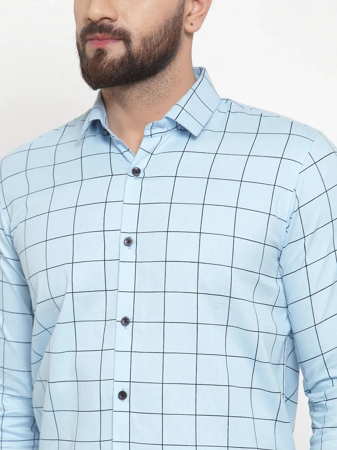 Men's Blue Cotton Checked Formal Shirts - Taantav