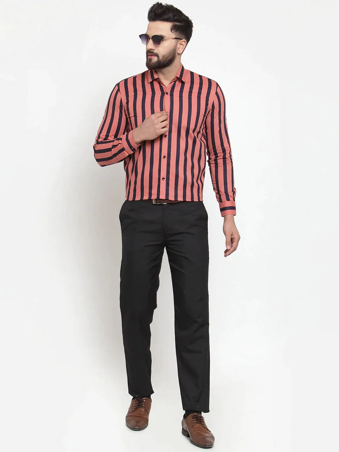 Men's Red Cotton Striped Formal Shirts - Taantav