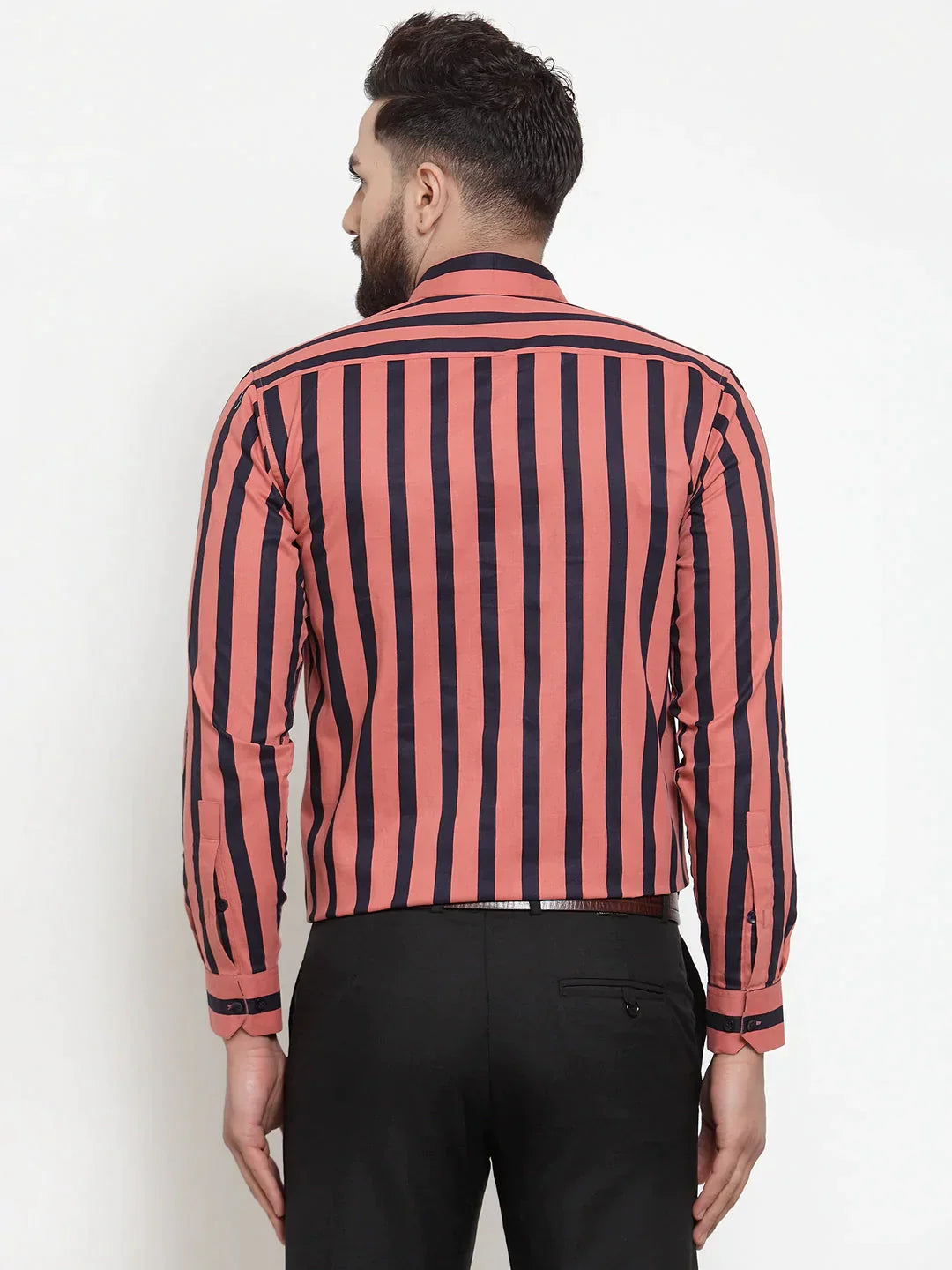 Men's Red Cotton Striped Formal Shirts - Taantav