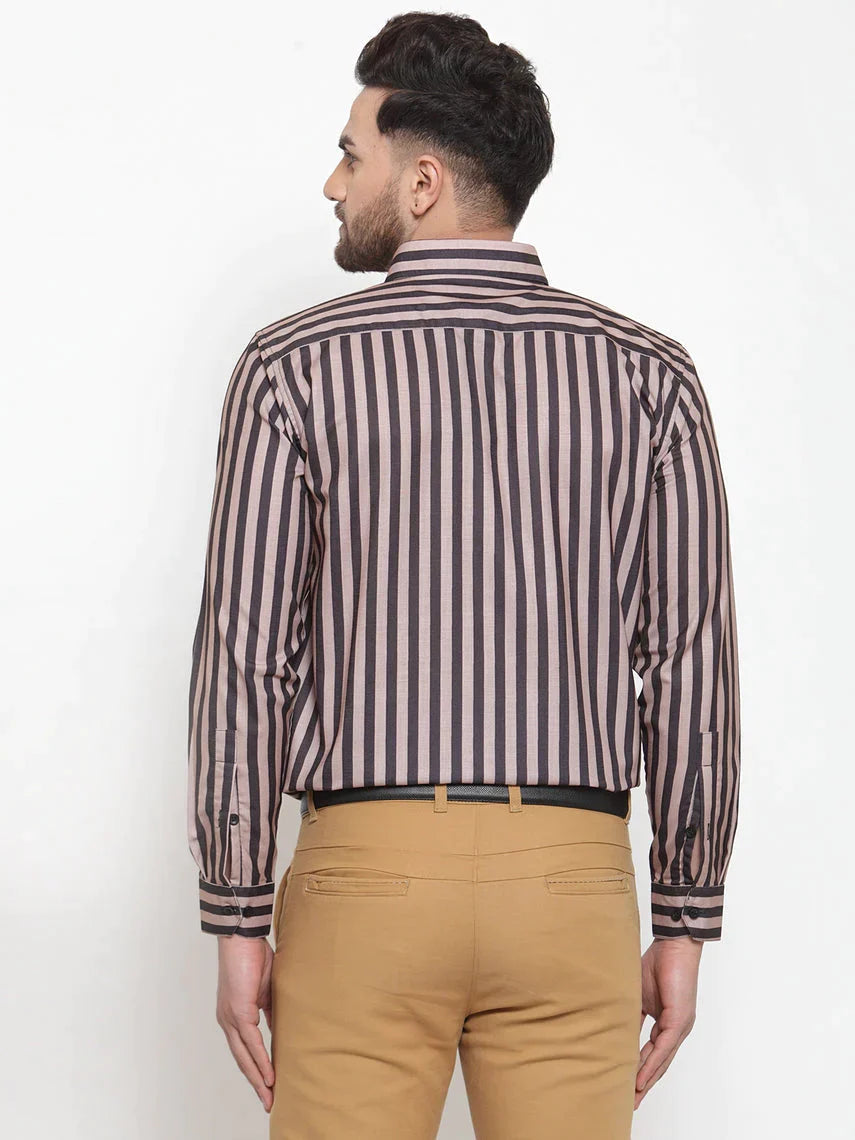 Men's Black Cotton Striped Formal Shirts - Taantav