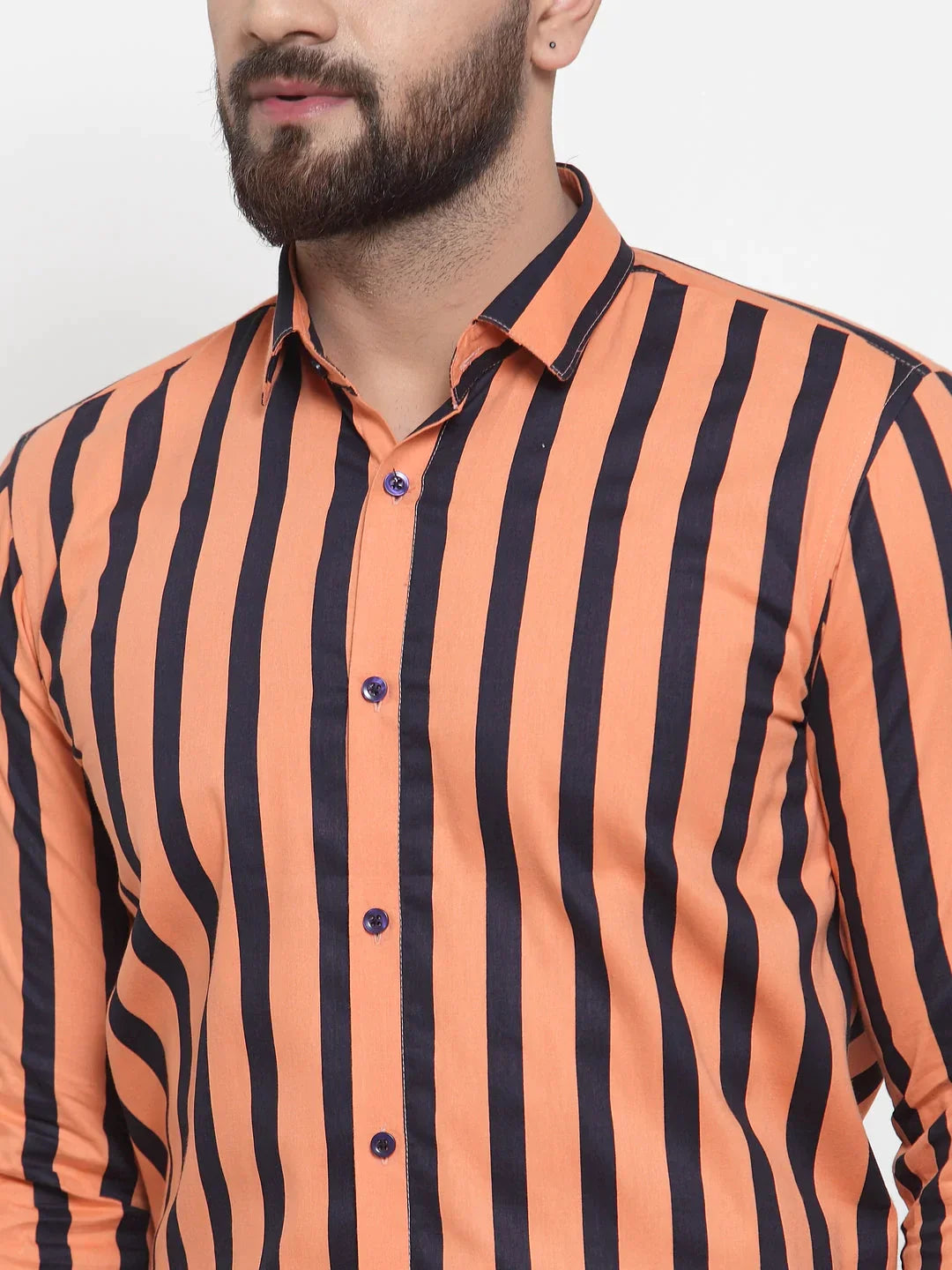 Men's Orange Cotton Striped Formal Shirts - Taantav