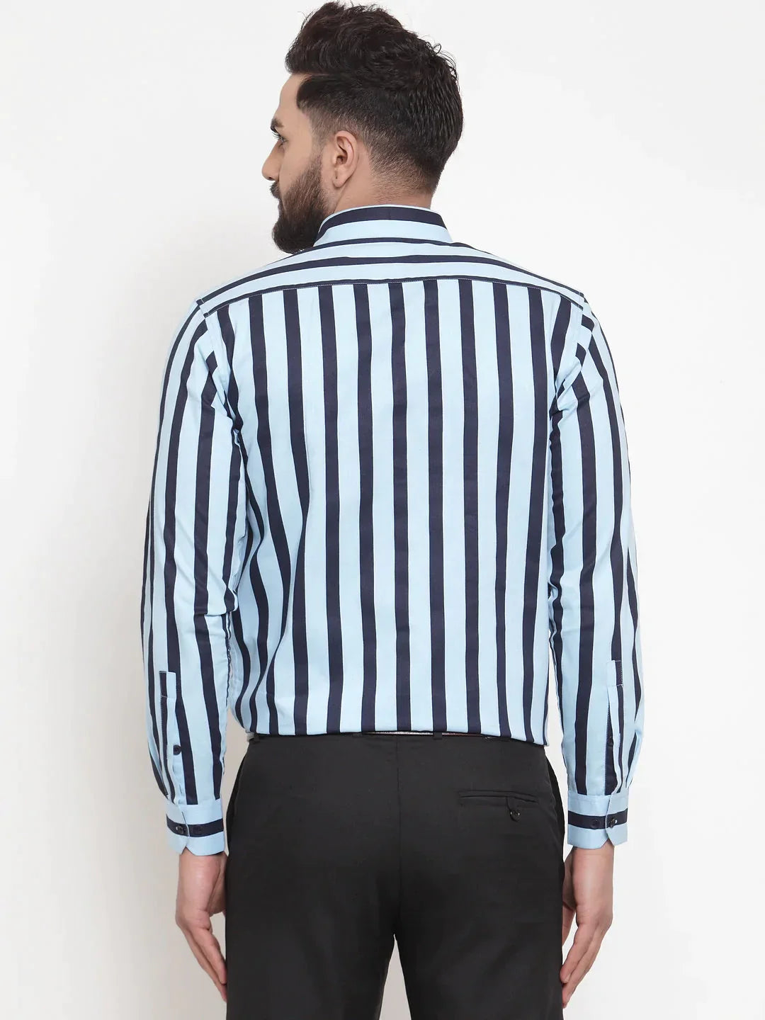 Men's Blue Cotton Striped Formal Shirts - Taantav