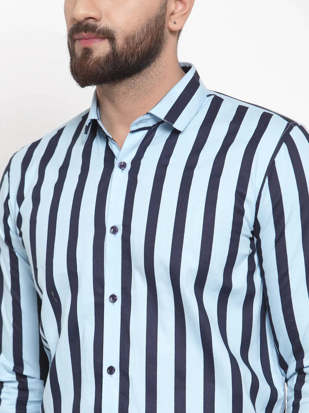 Men's Blue Cotton Striped Formal Shirts - Taantav