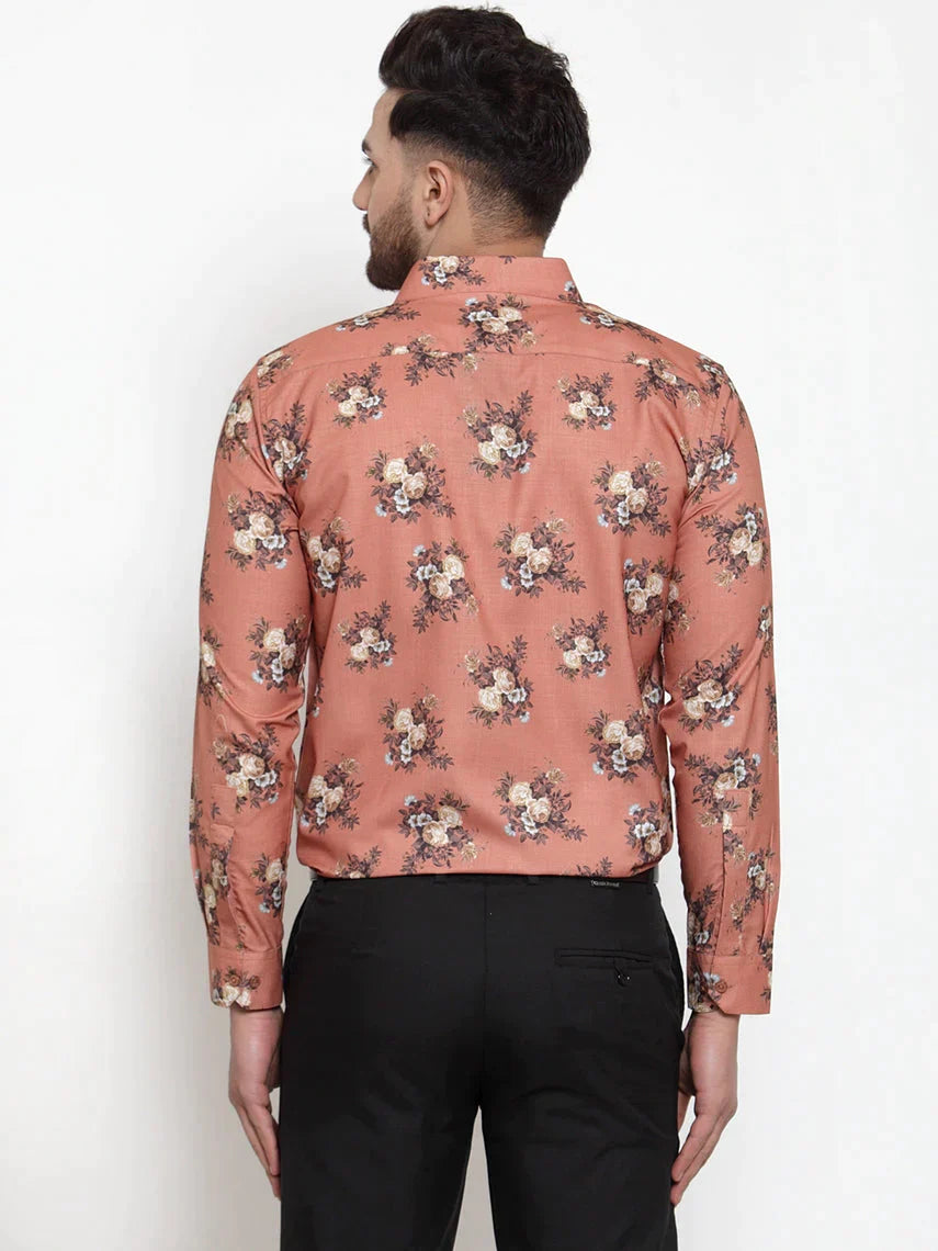 Men's Brown Cotton Printed Formal Shirt's - Taantav