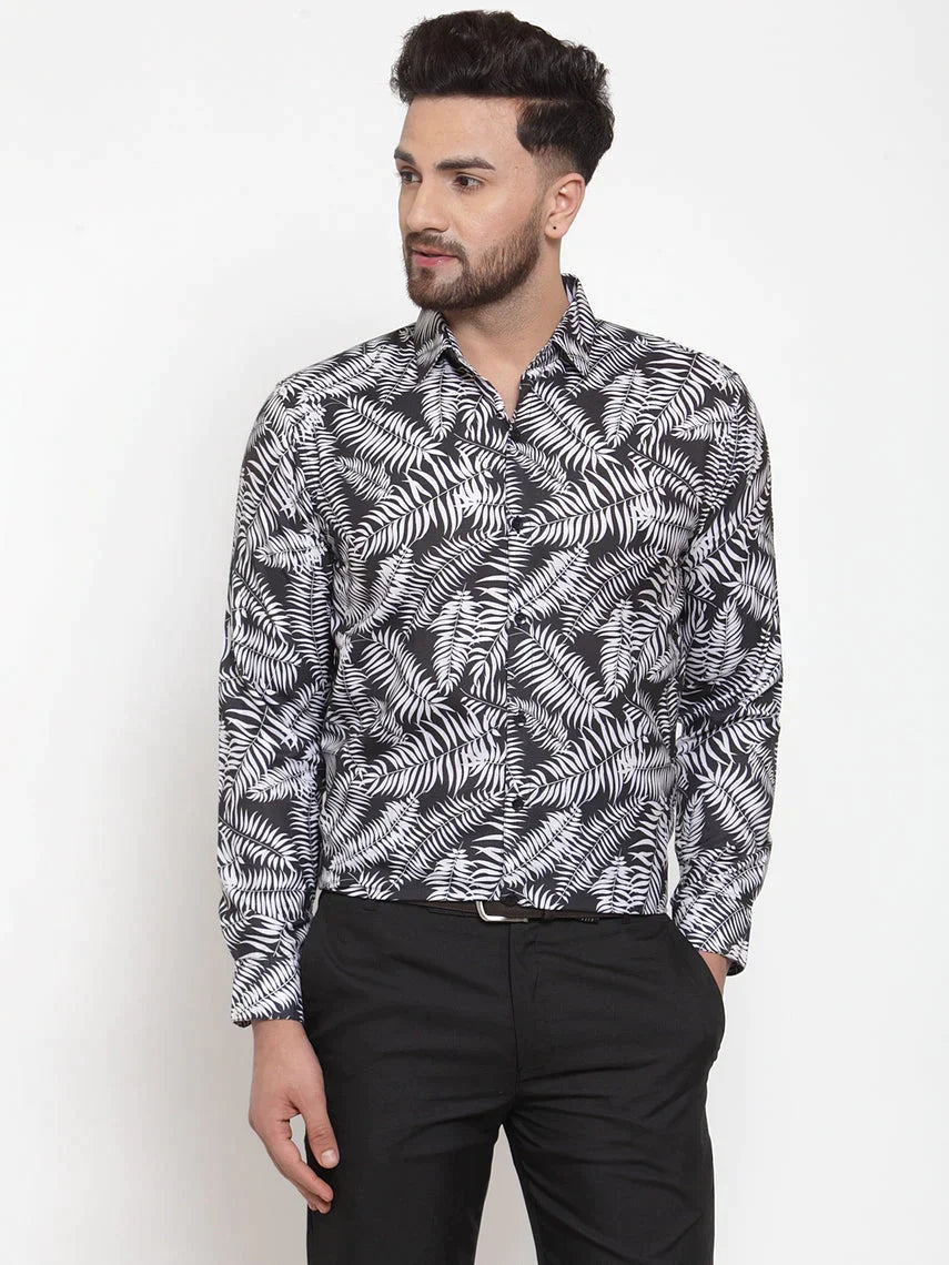 Men's Black Cotton Printed Formal Shirt's - Taantav