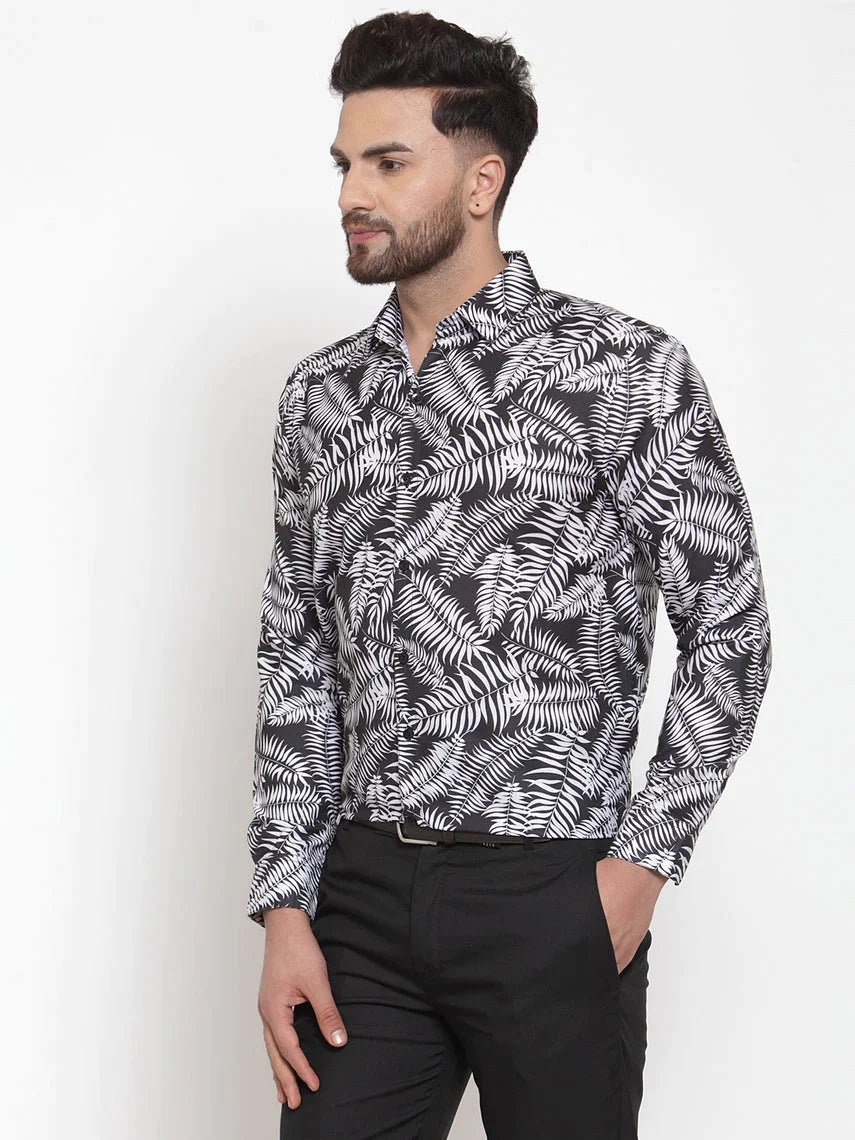 Men's Black Cotton Printed Formal Shirt's - Taantav