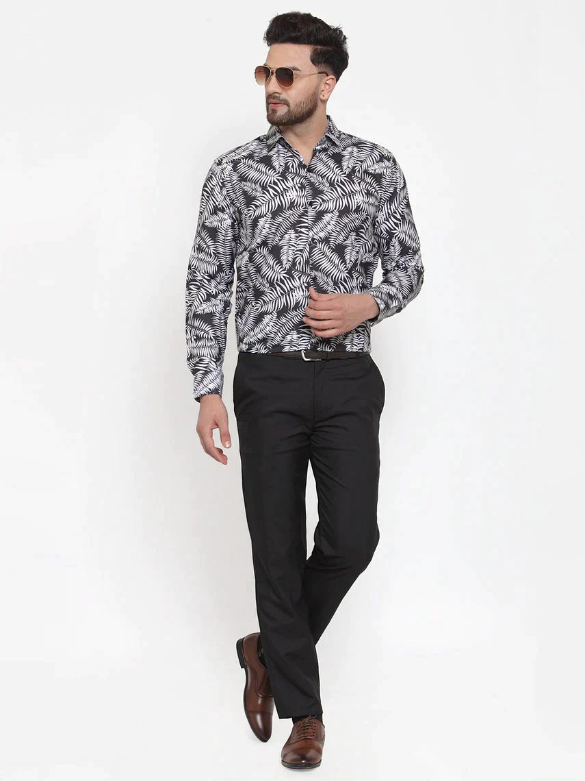 Men's Black Cotton Printed Formal Shirt's - Taantav