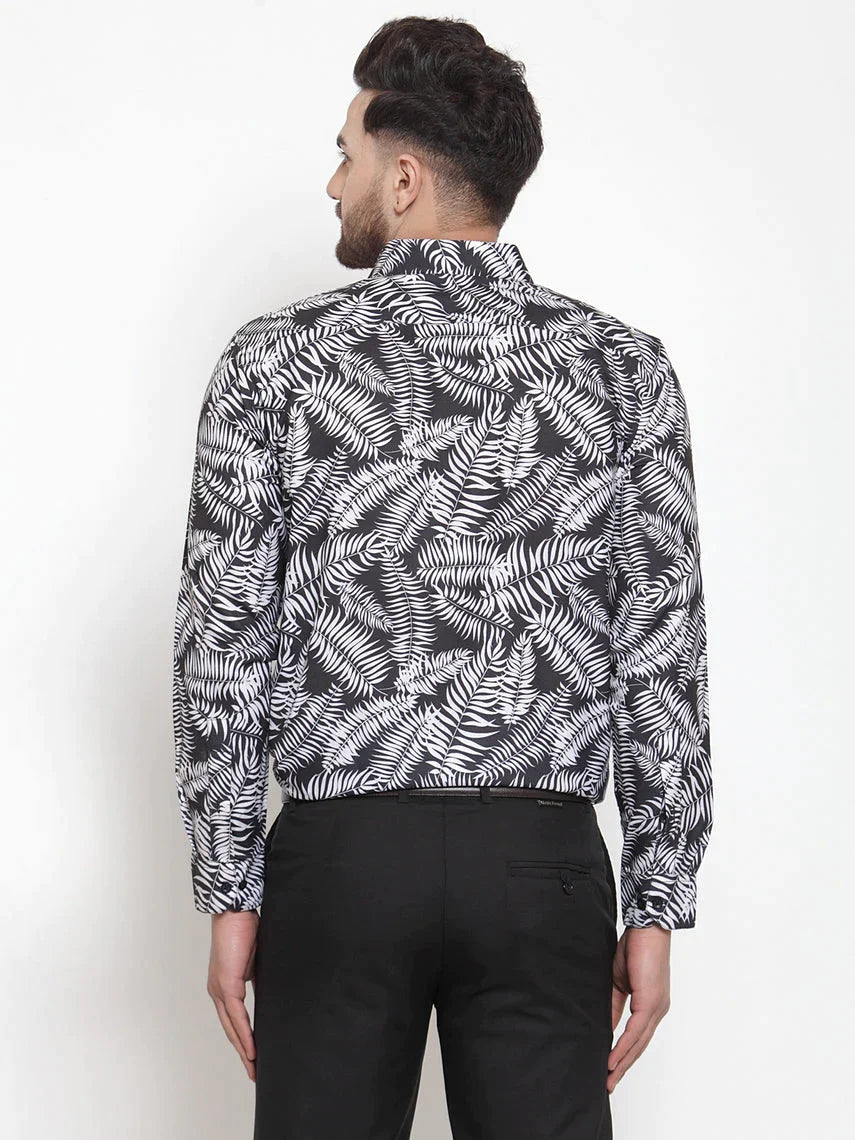 Men's Black Cotton Printed Formal Shirt's - Taantav