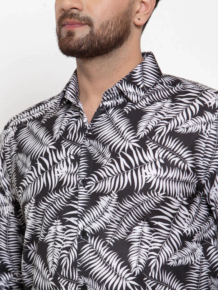 Men's Black Cotton Printed Formal Shirt's - Taantav