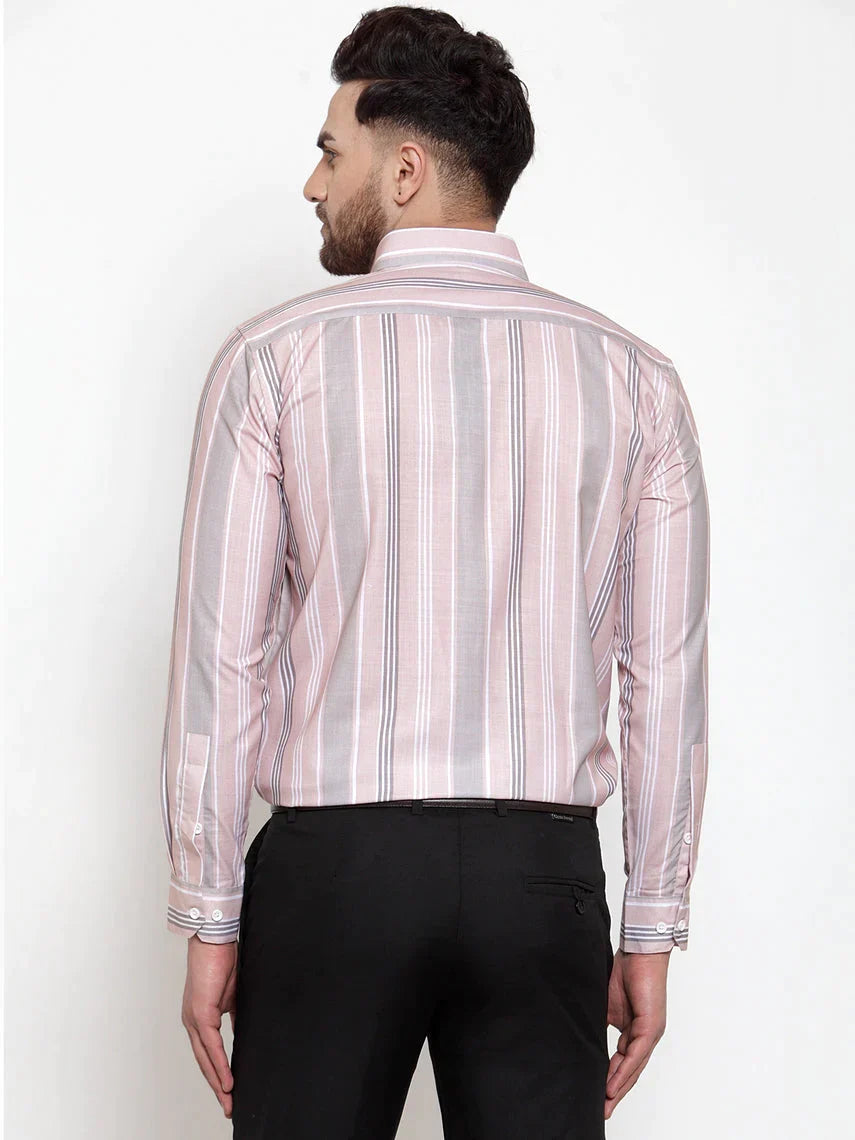 Men's Pink Cotton Striped Formal Shirt's - Taantav