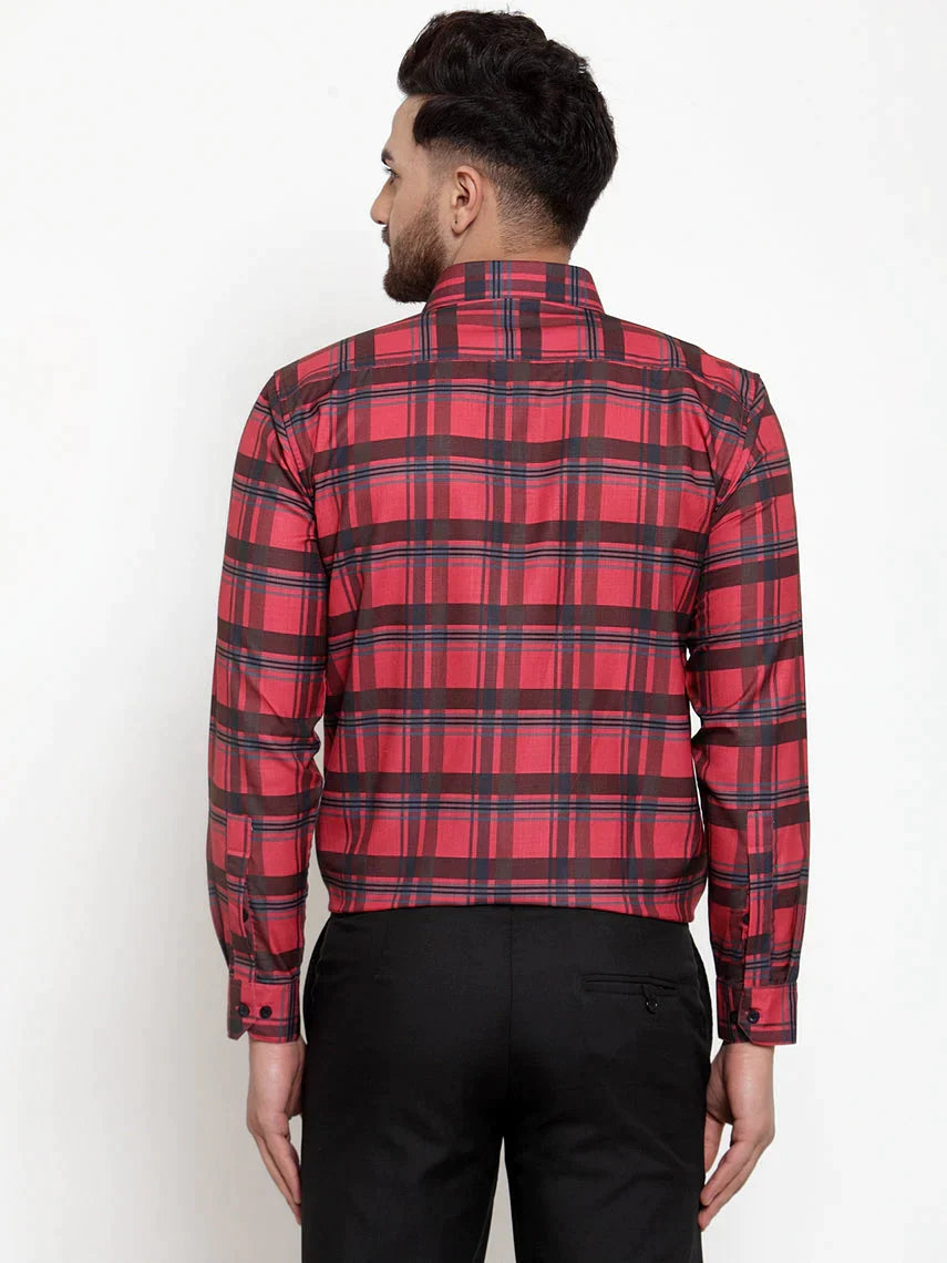 Men's Red Cotton Checked Formal Shirt's - Taantav