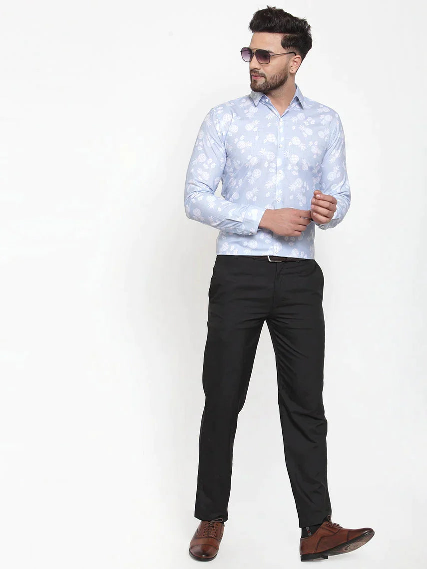 Men's Blue Cotton Printed Formal Shirt's - Taantav