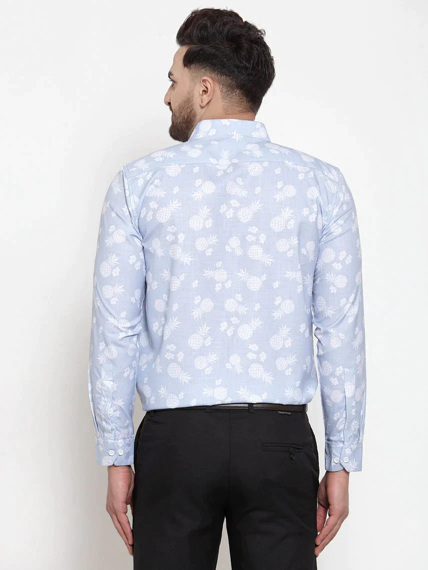 Men's Blue Cotton Printed Formal Shirt's - Taantav