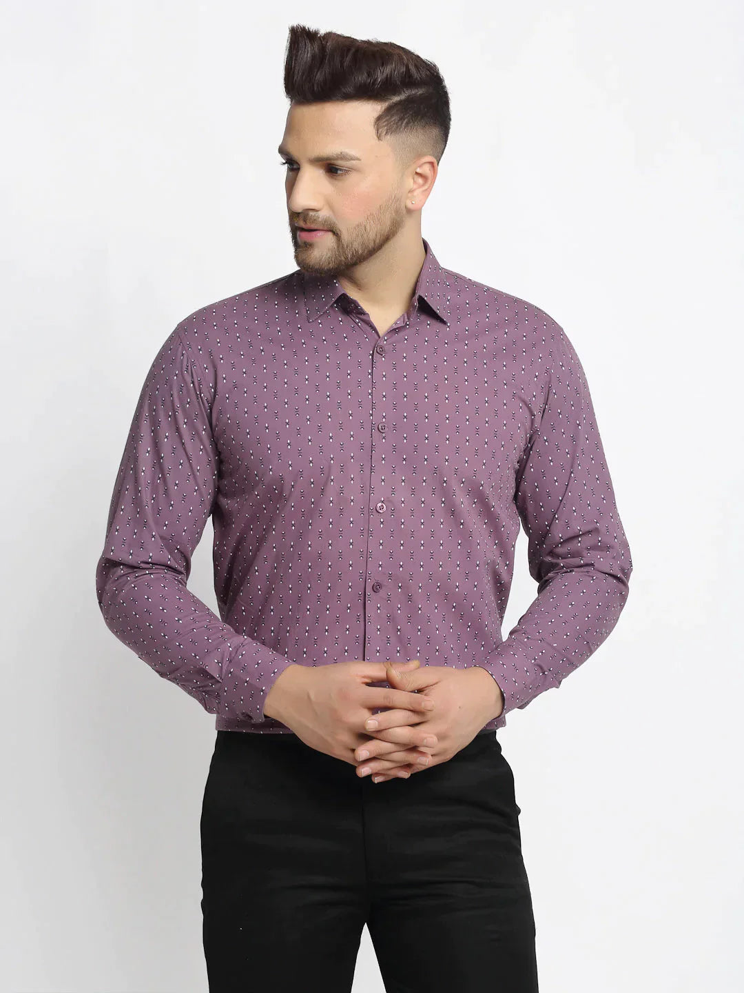 Men's Magenta Cotton Printed Formal Shirt's - Taantav