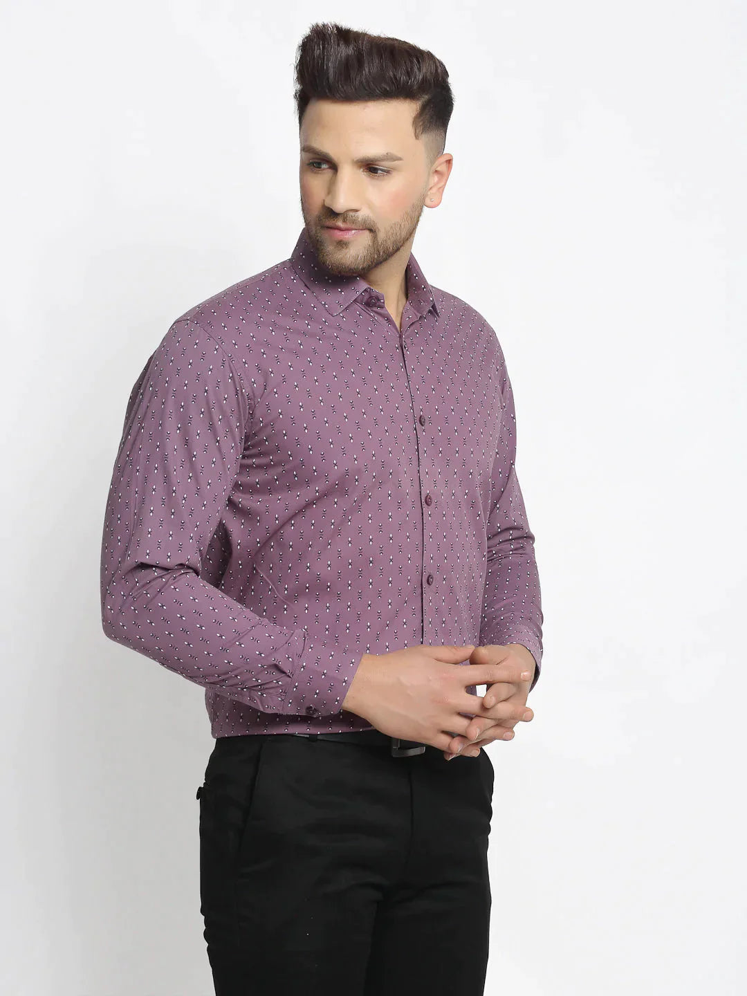 Men's Magenta Cotton Printed Formal Shirt's - Taantav