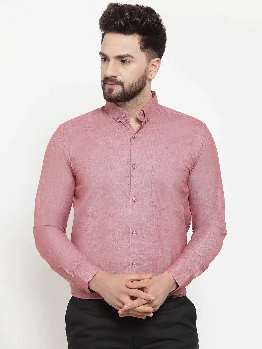 Men's Coral Cotton Solid Button Down Formal Shirts - Taantav