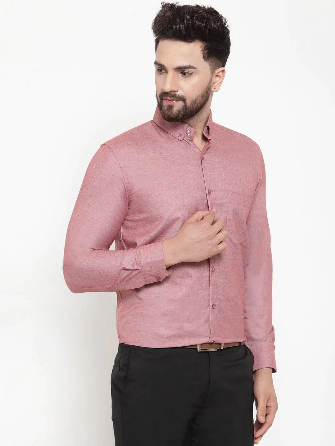 Men's Coral Cotton Solid Button Down Formal Shirts - Taantav