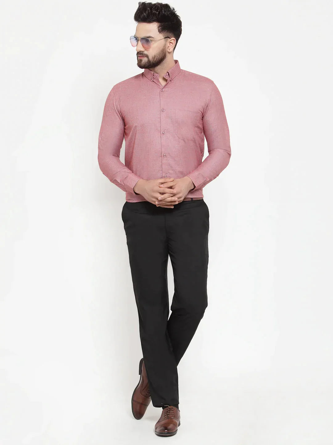 Men's Coral Cotton Solid Button Down Formal Shirts - Taantav