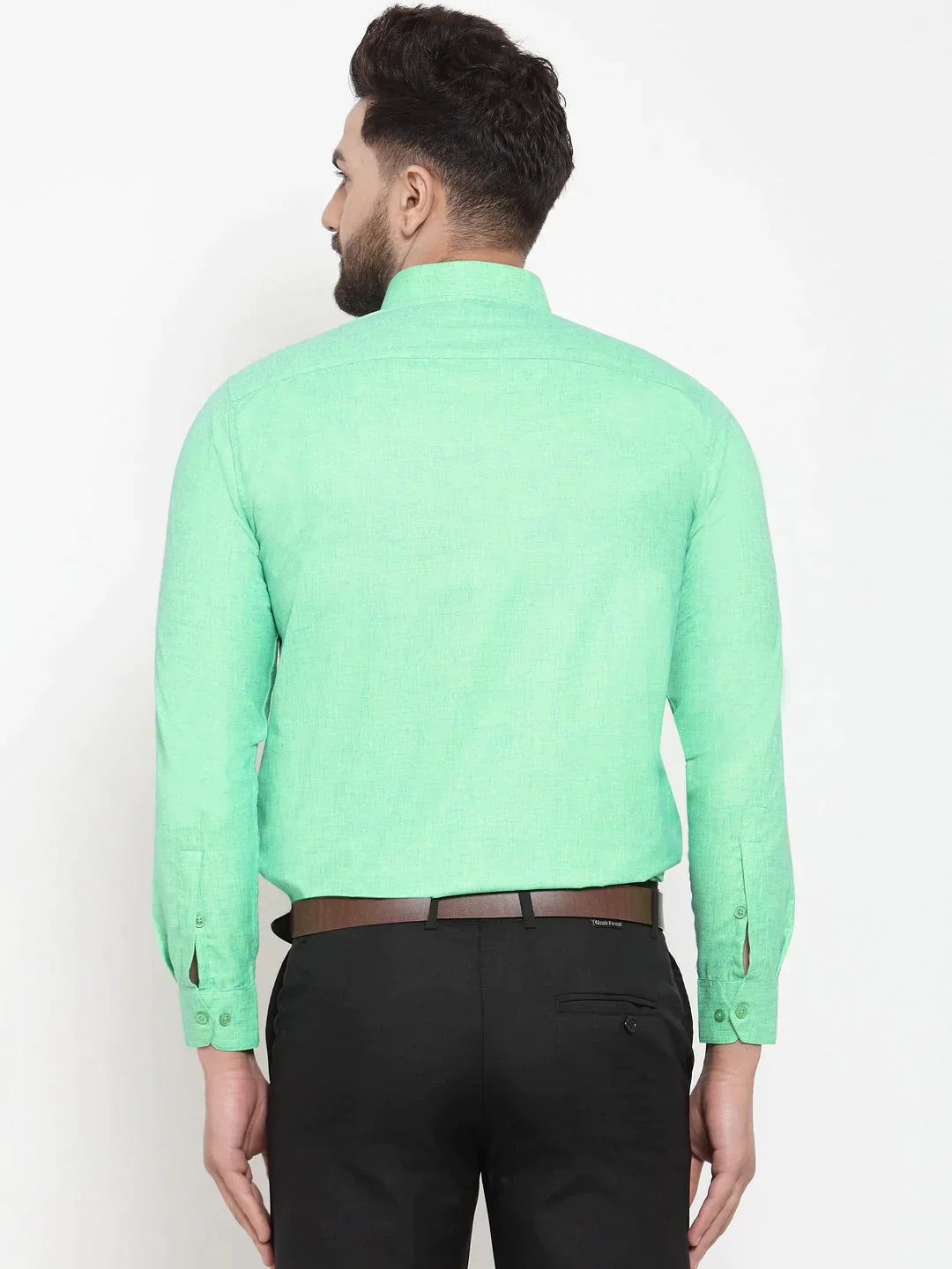 Men's Green Cotton Solid Button Down Formal Shirts - Taantav