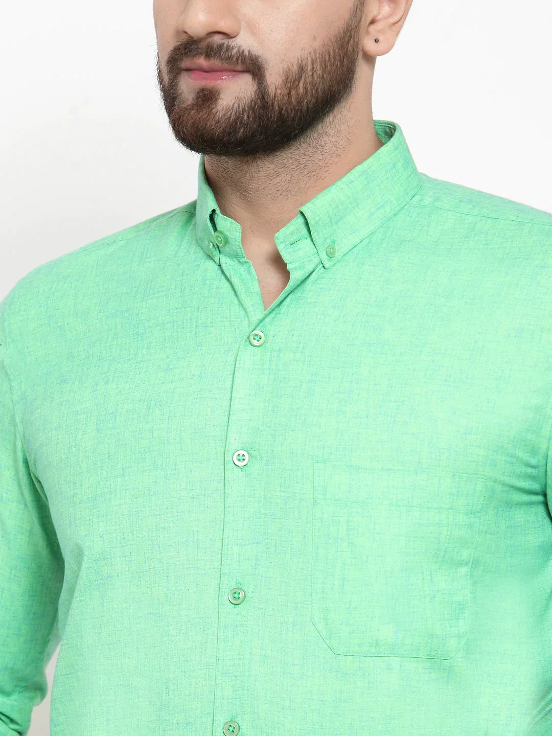 Men's Green Cotton Solid Button Down Formal Shirts - Taantav