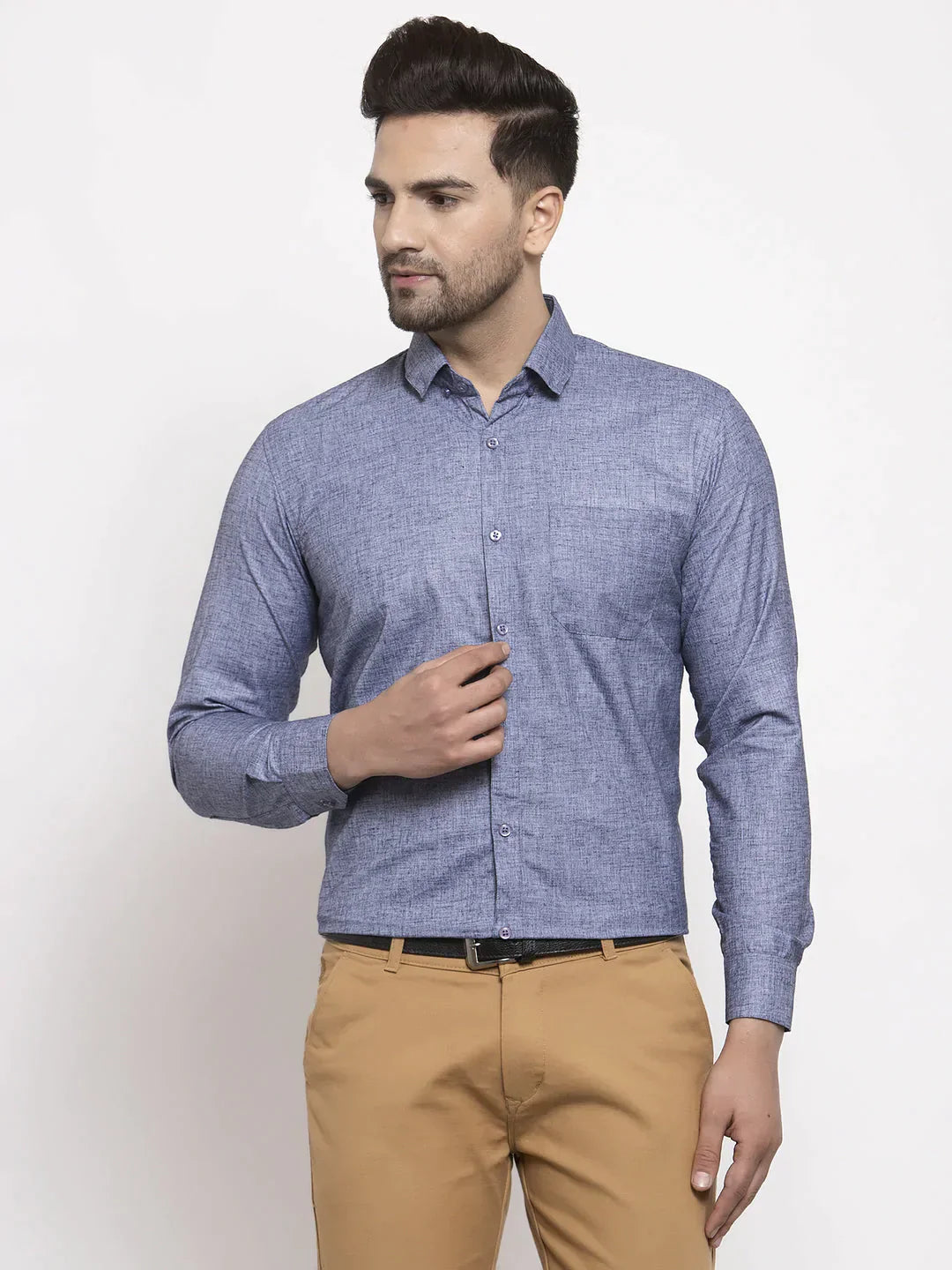 Men's Grey Cotton Solid Button Down Formal Shirts - Taantav