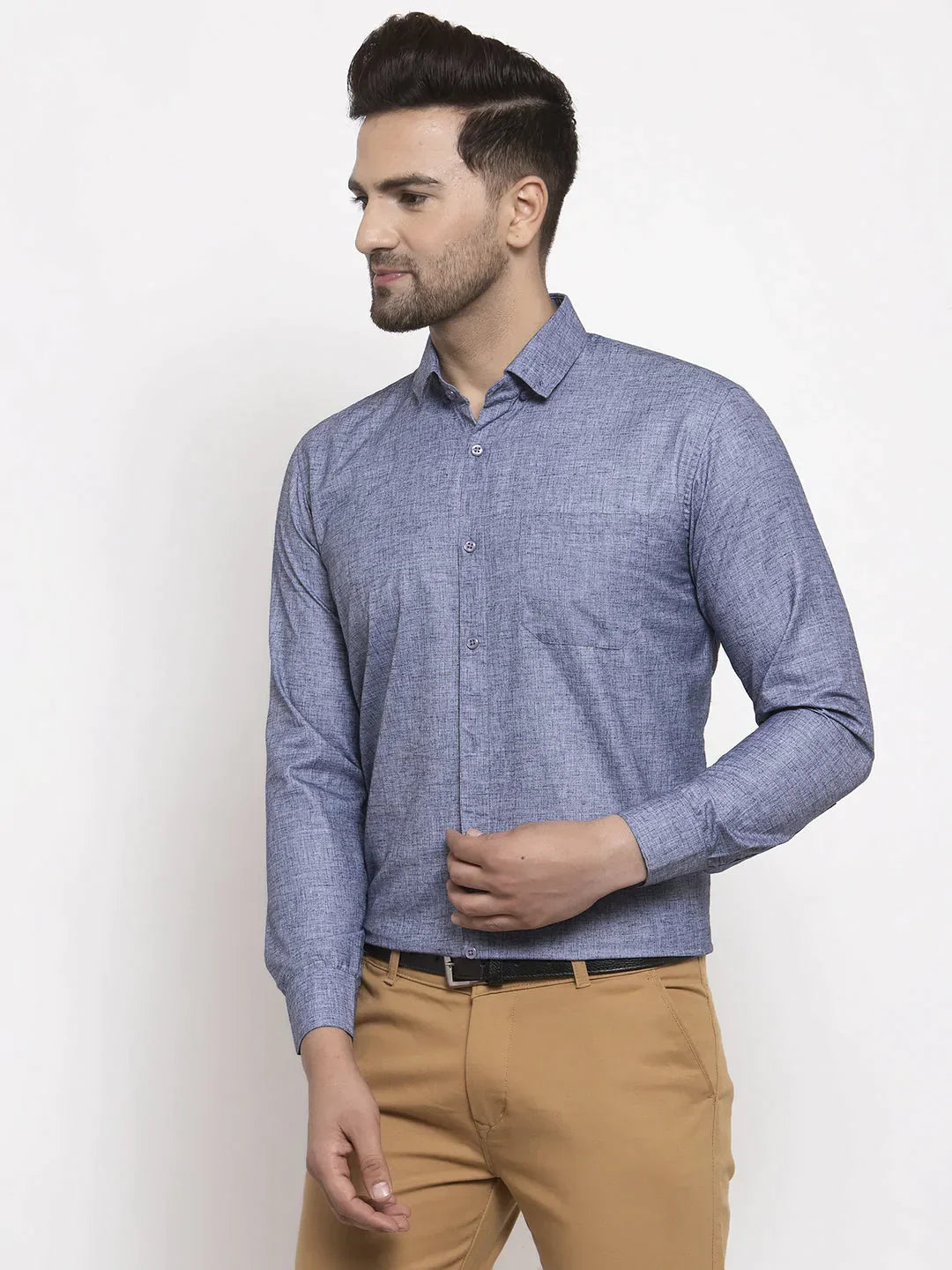 Men's Grey Cotton Solid Button Down Formal Shirts - Taantav