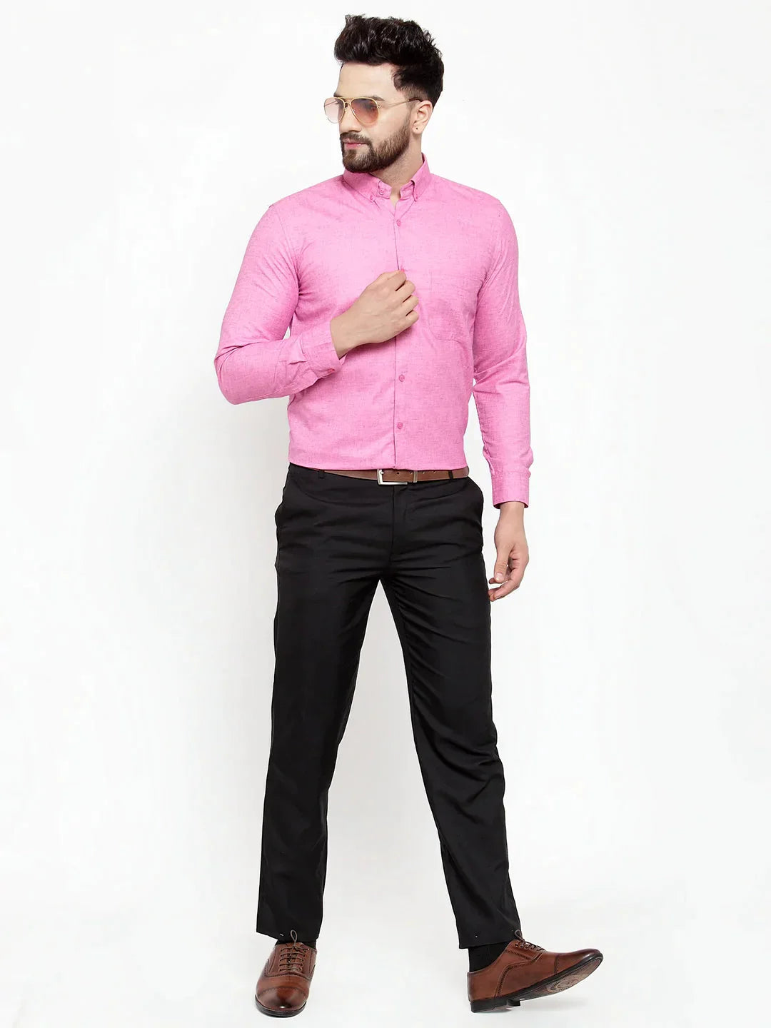 Men's Pink Cotton Solid Button Down Formal Shirts - Taantav